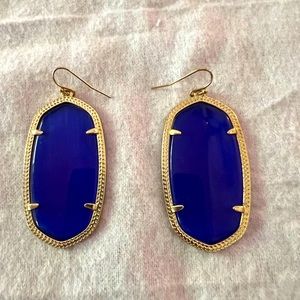 Kendra Scott large Elle blue and gold trim earrings